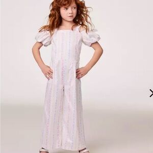Janie and Jack White Jumpsuit with Pastel Stripes guc girls 7